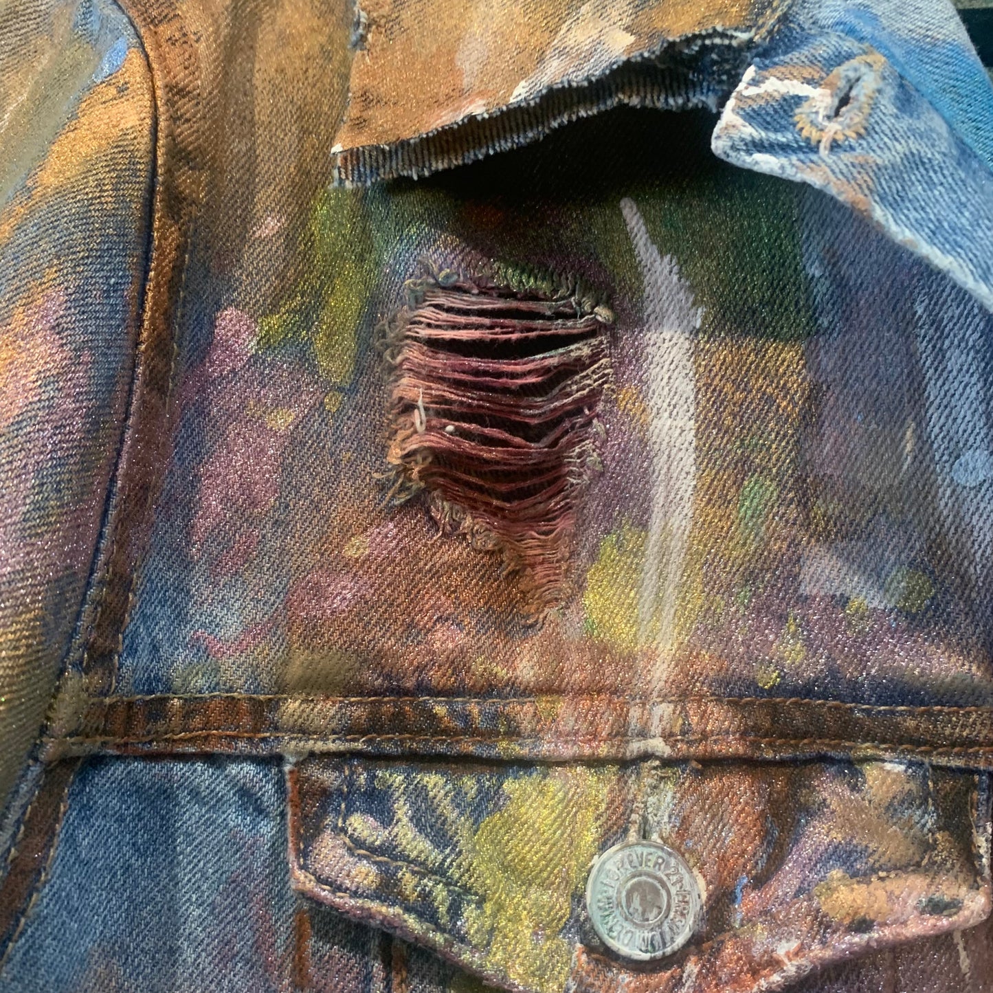 Distressed Denim Metallic Stripe Shirt