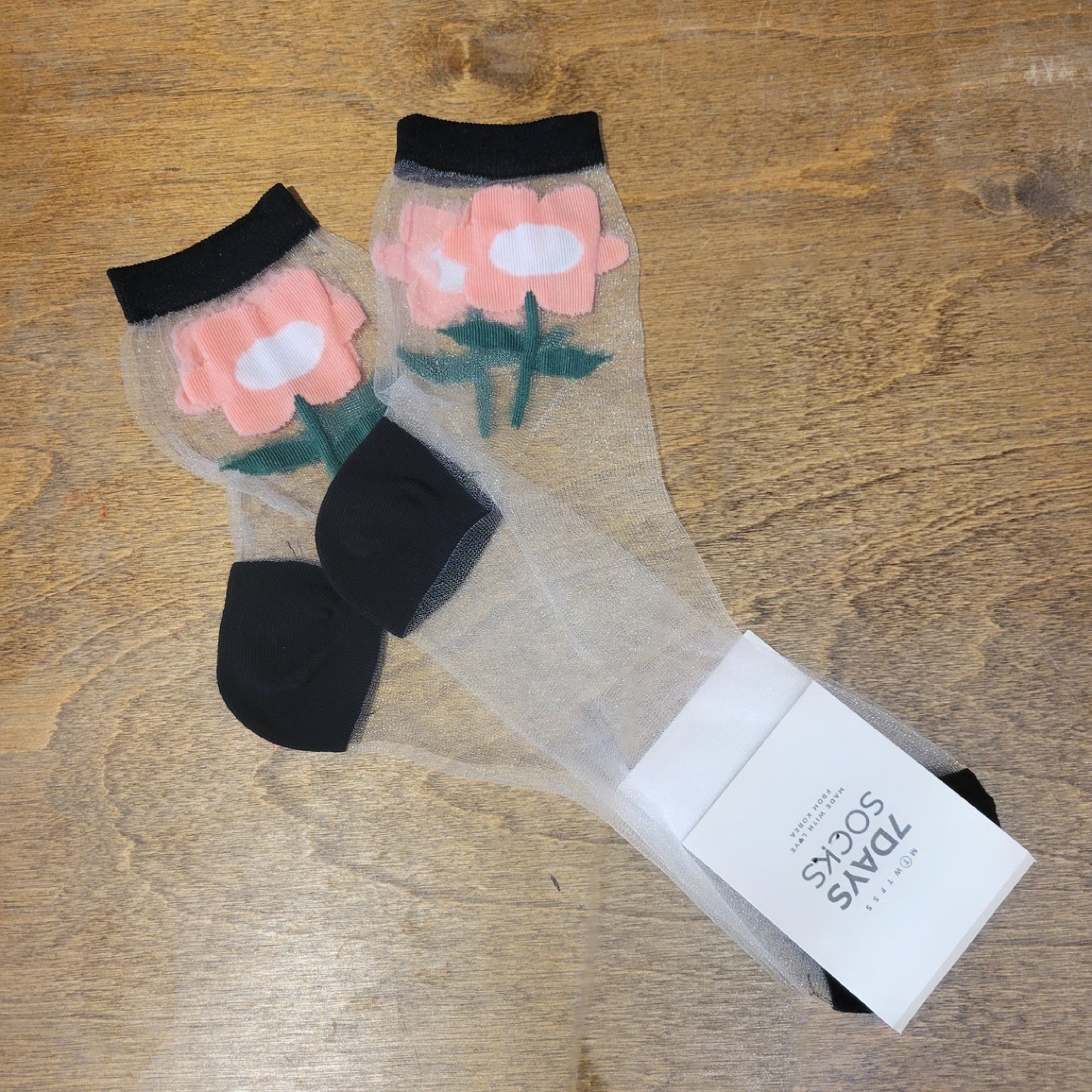 Crew See-Through Big Flower Socks