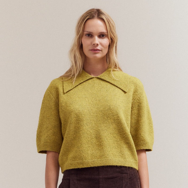 Grade & Gather Collar Knit Top Citron