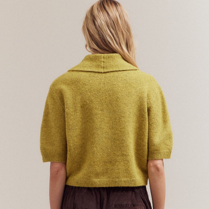Grade & Gather Collar Knit Top Citron