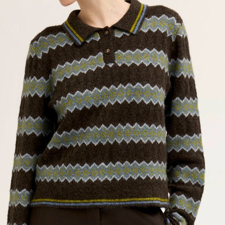 Grade & Gather Diamond Knit Polo Sweater