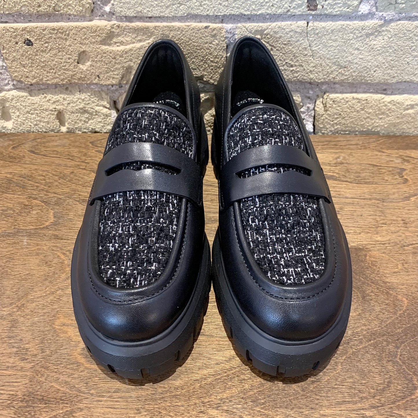 Gabor Black Leather Tweed Loafer