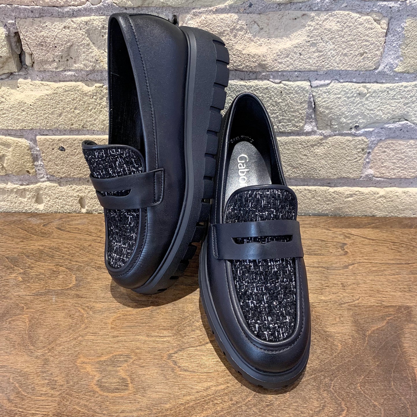 Gabor Black Leather Tweed Loafer