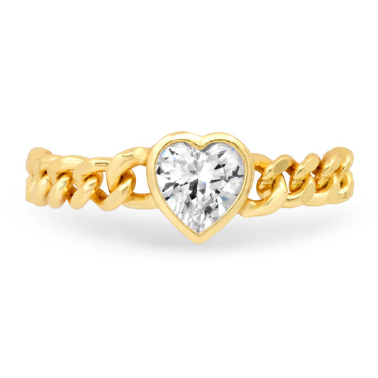Jen Hansen Cuban Link Cz Heart Ring, Gold