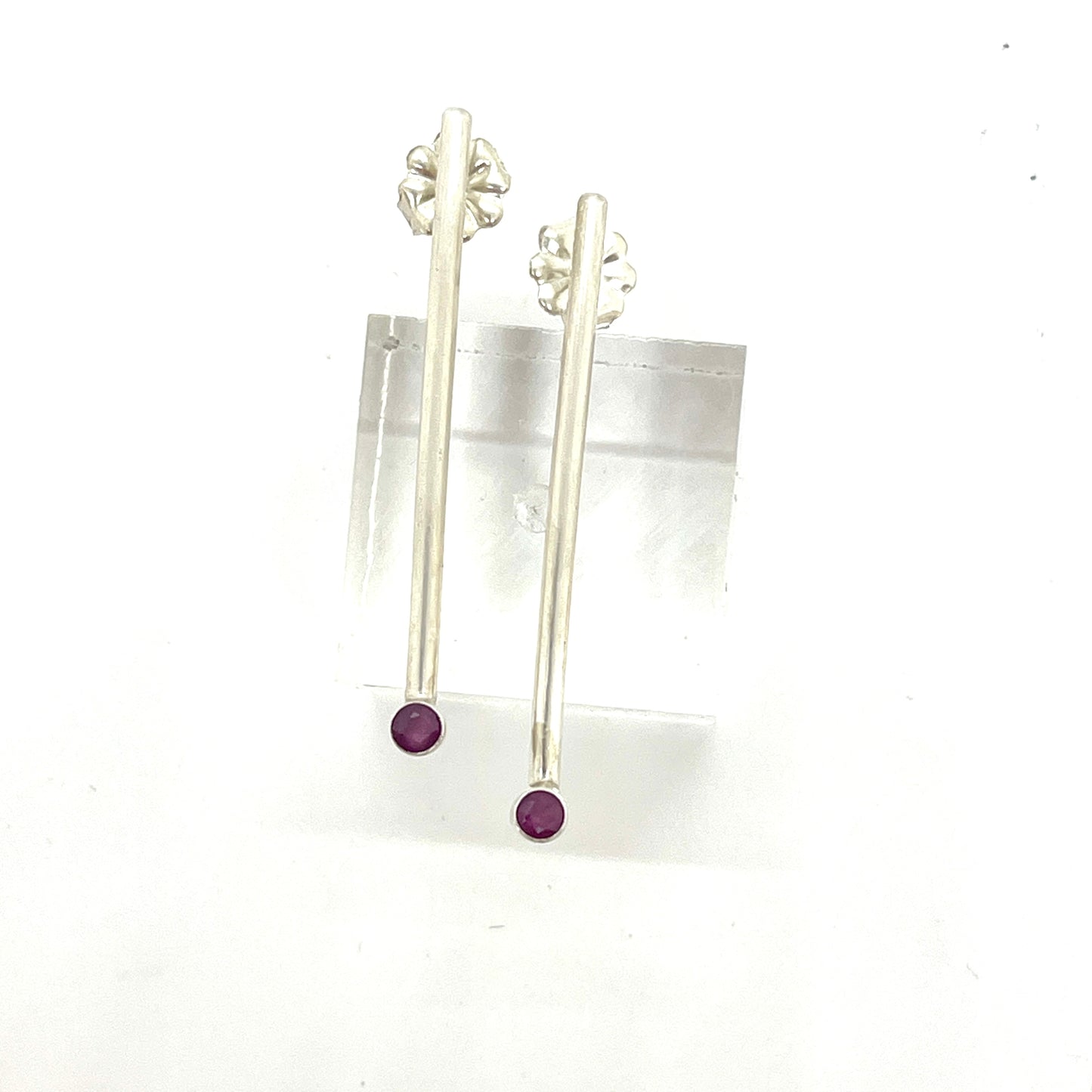 Silver/Ruby Long Stick Earrings