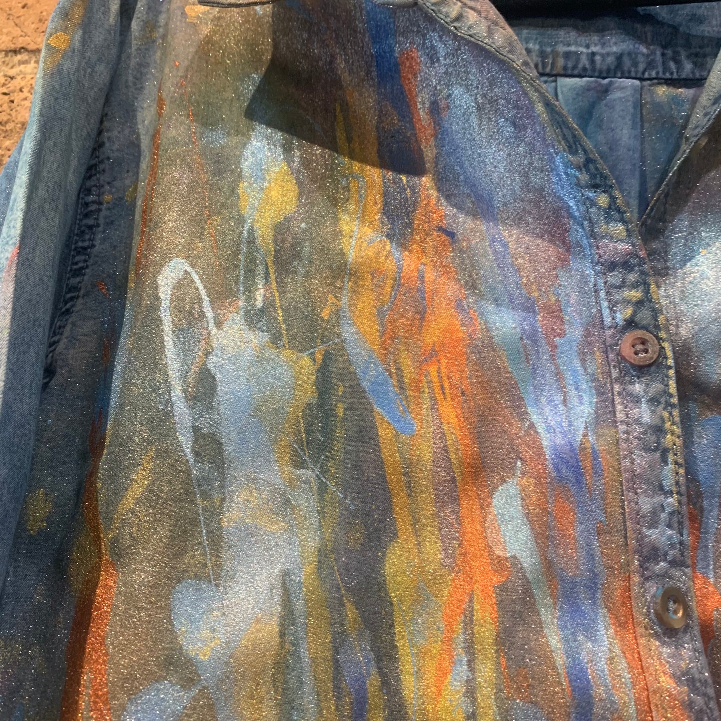 Metallic Drips Denim Shirt #3