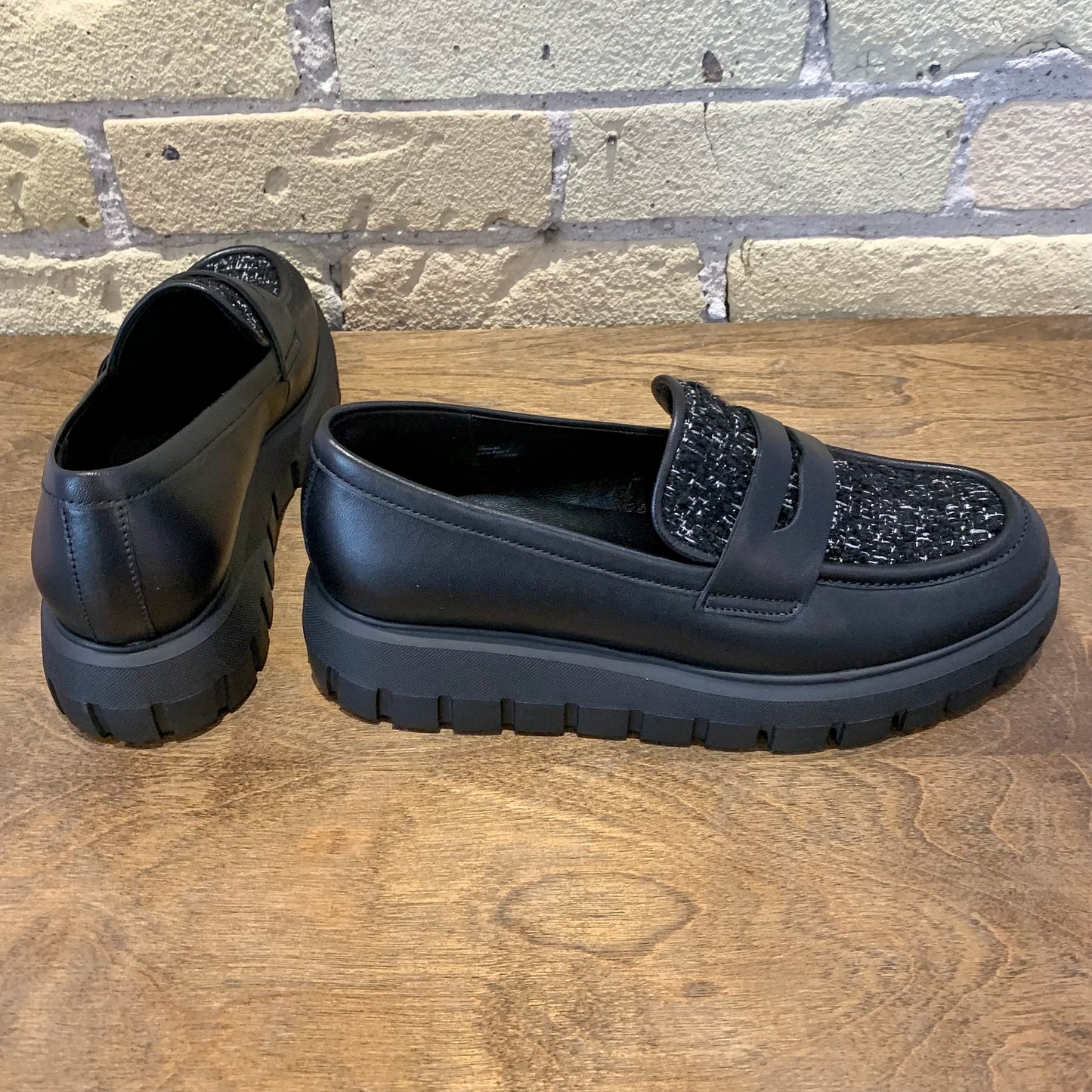 Gabor Black Leather Tweed Loafer