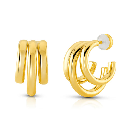Jen Hansen Triple Hollow Hoop Earrings, Gold