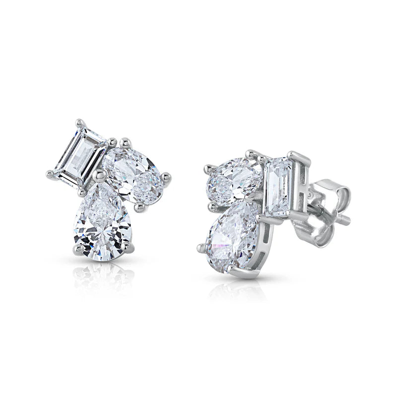 Jen Hansen Mini Glam 3 Stone Stud Earrings Silver