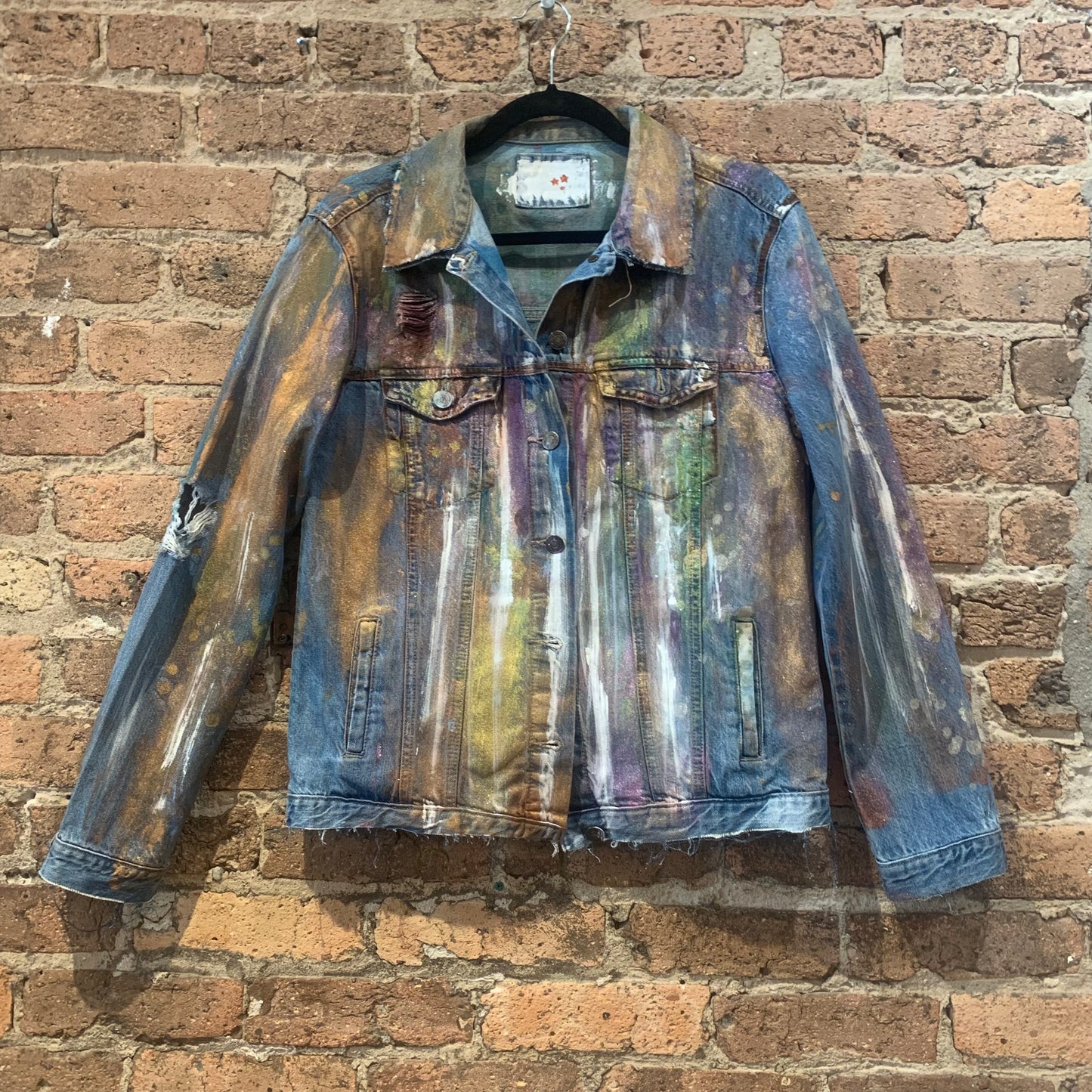 Distressed Denim Metallic Stripe Shirt