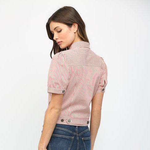 Fate Striped Denim Cropped Jacket - shoostore