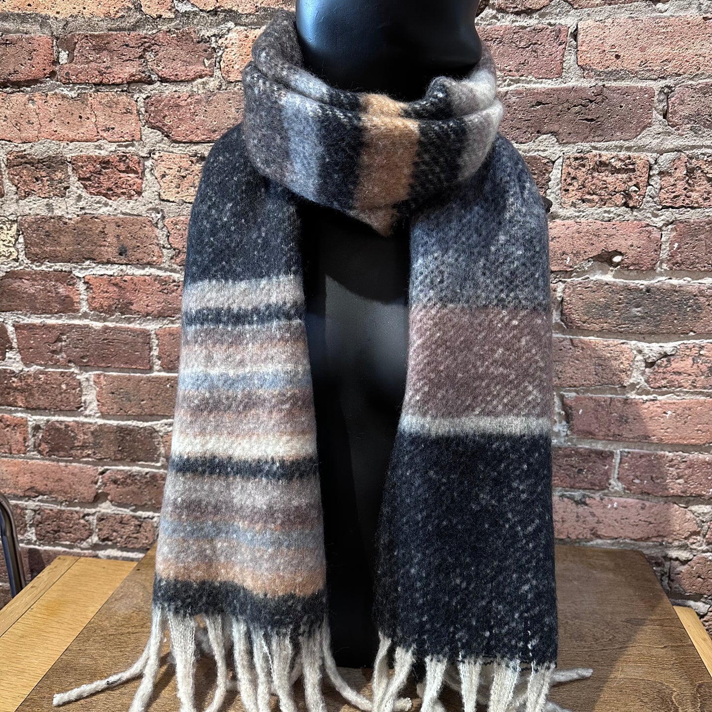 Asymmetric Striped Scarf Black