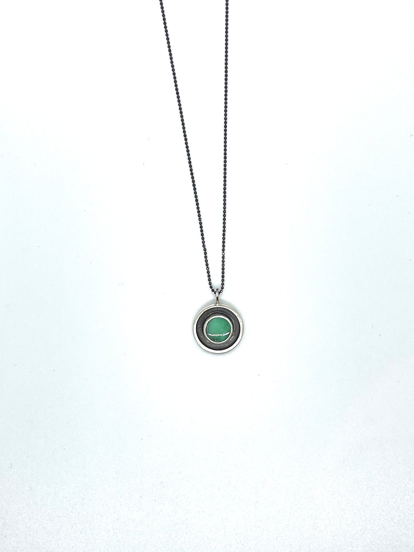 Variscite (bullseye shape) and oxidized sterling silver necklace