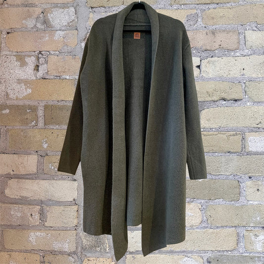 Oversized Open Front Long Coat Olive