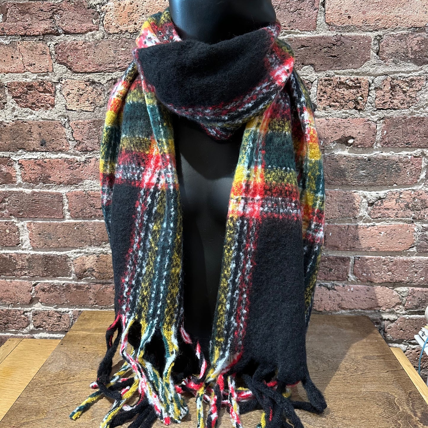 Vibrant Colorful Plaid Scarf Black