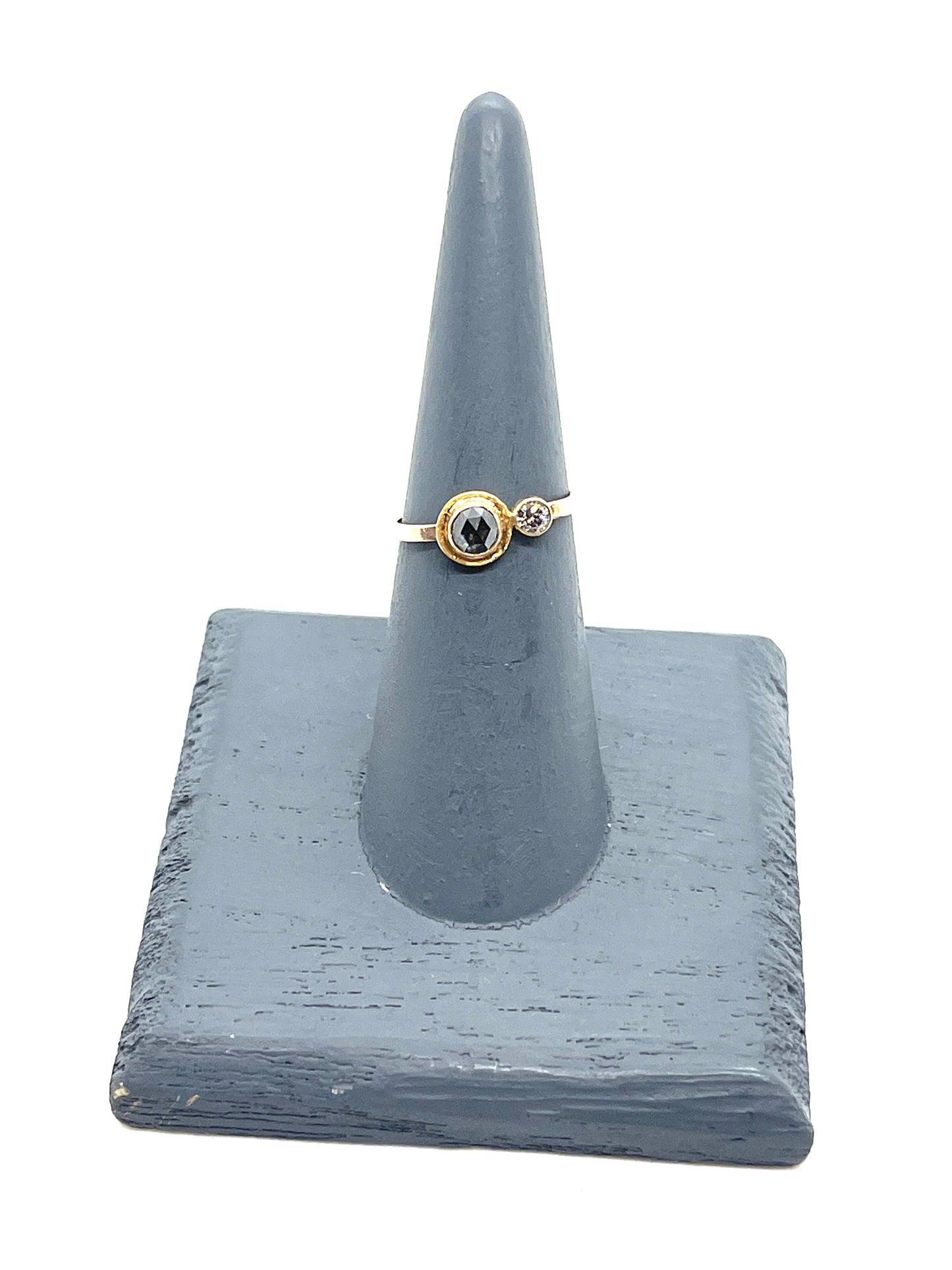 Moi et Toi ring - 14k gold and salt and pepper diamonds