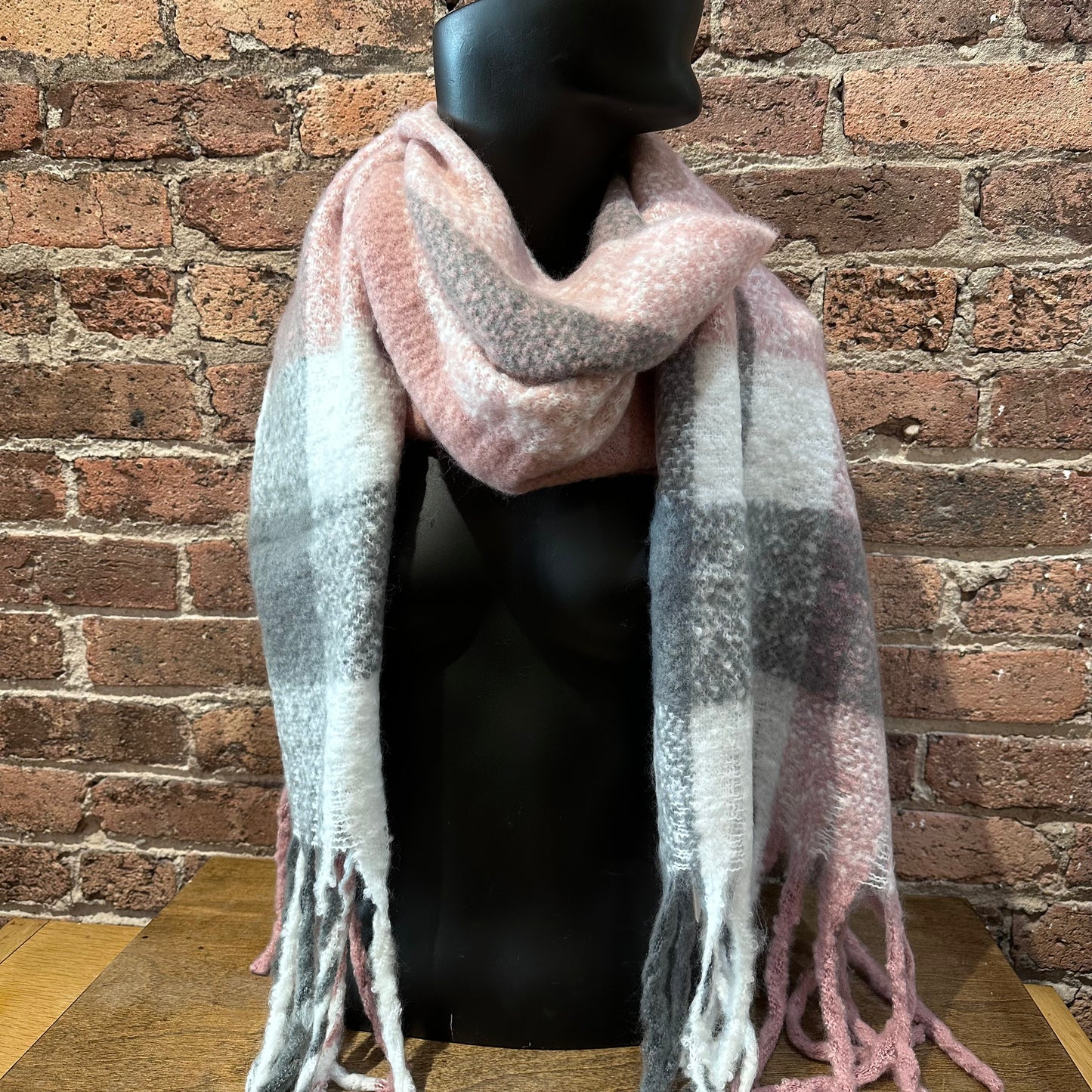 Border Waffle Scarf Dusty Rose
