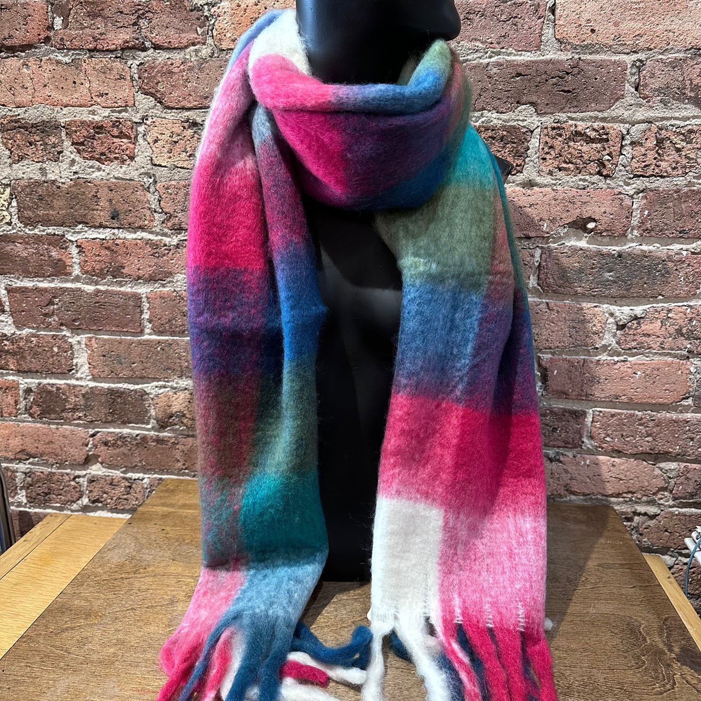 Fuzzy Mutli Colored Plaid Scarf