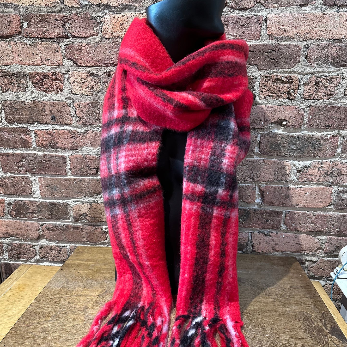Boho Madras Plaid Scarf Red