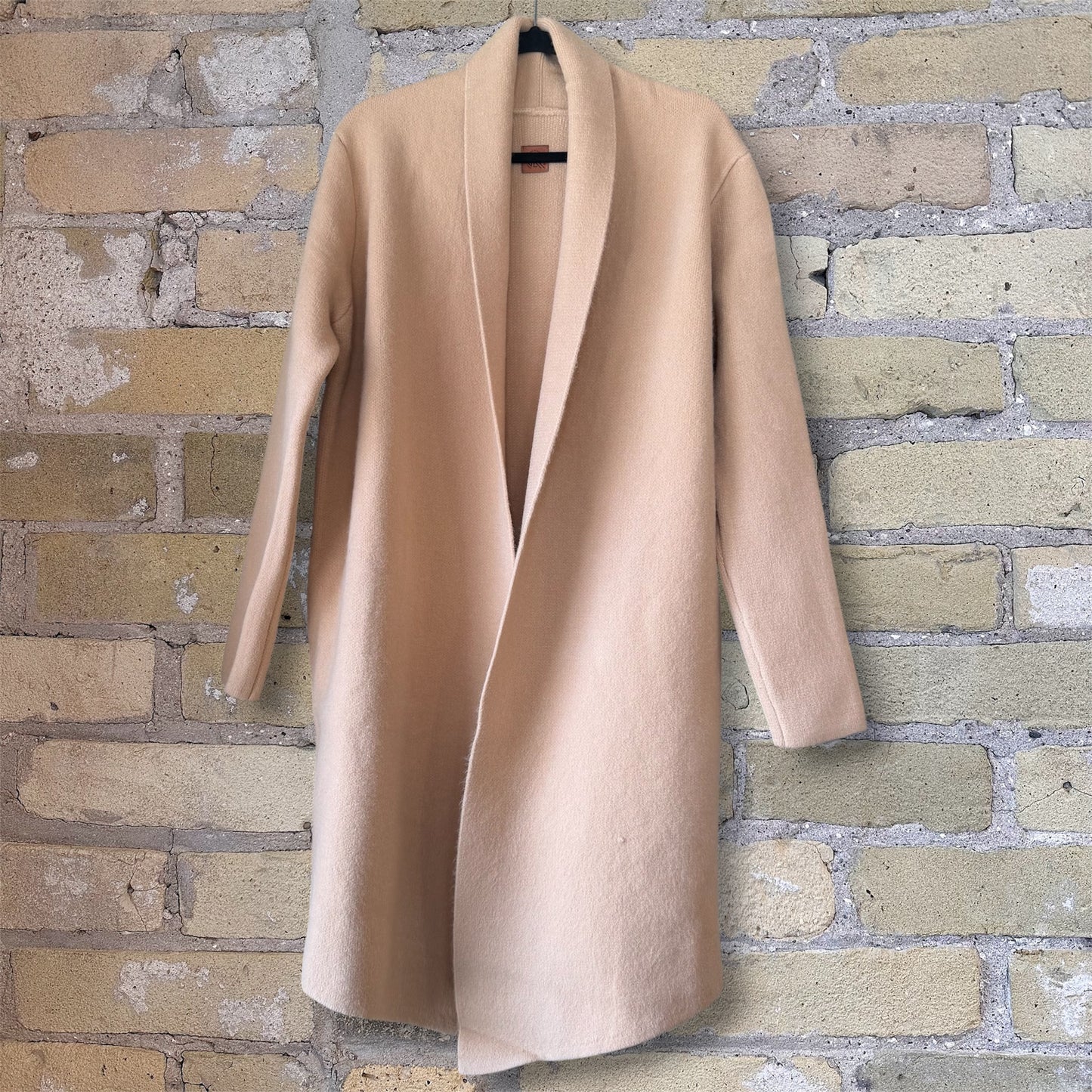 Oversized Open Front Long Coat Beige