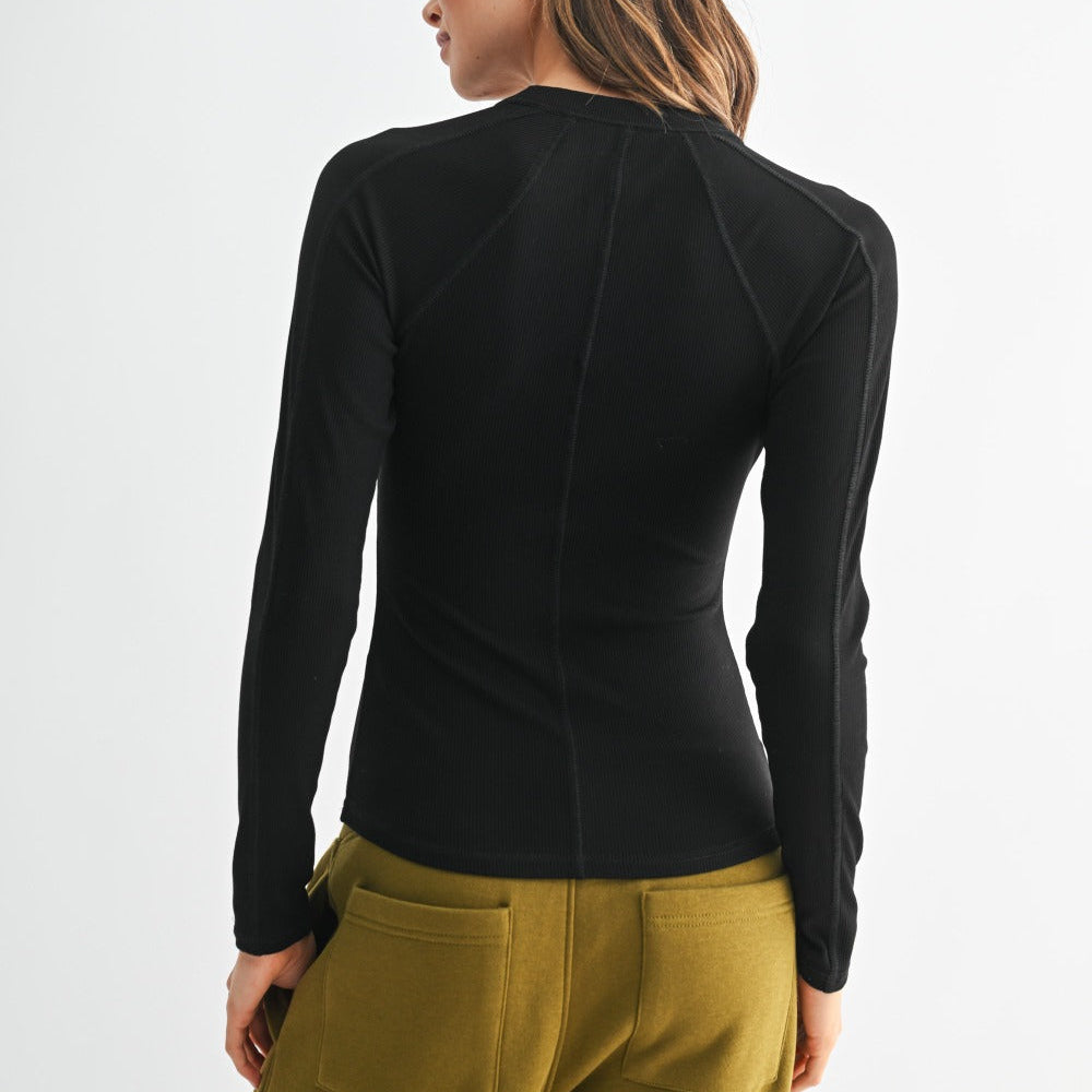 Mono B Long Sleeved Micro Ribbed Henley