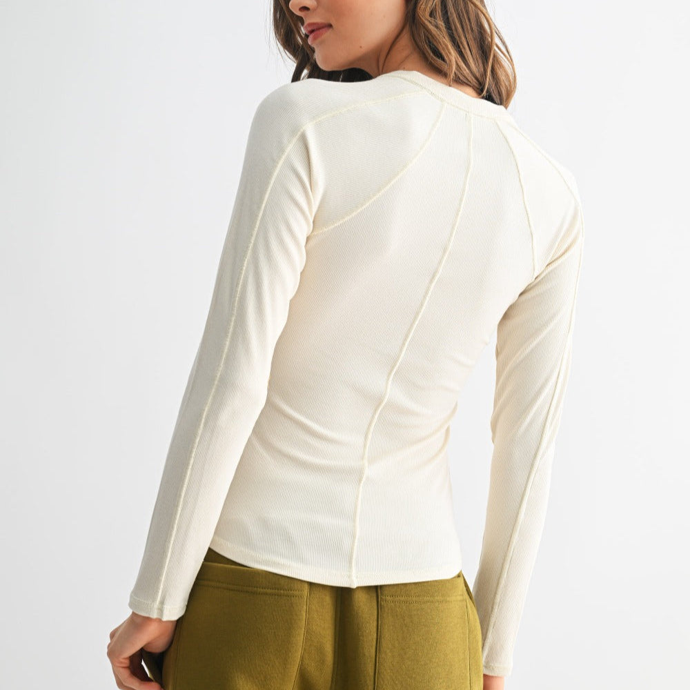 Mono B Long Sleeved Micro Ribbed Henley