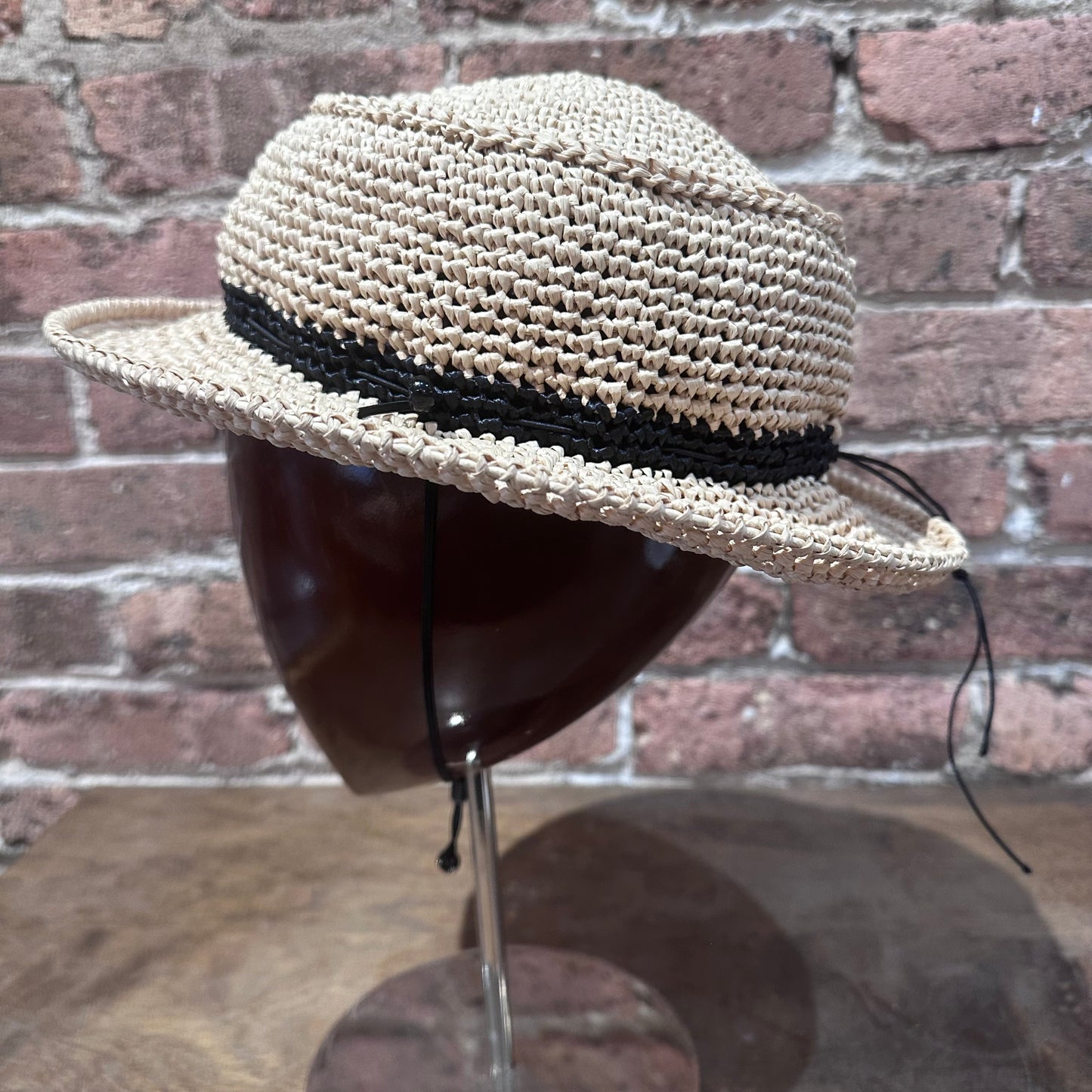 dot.s Natural Rafia Boater Hat - Black Stripe