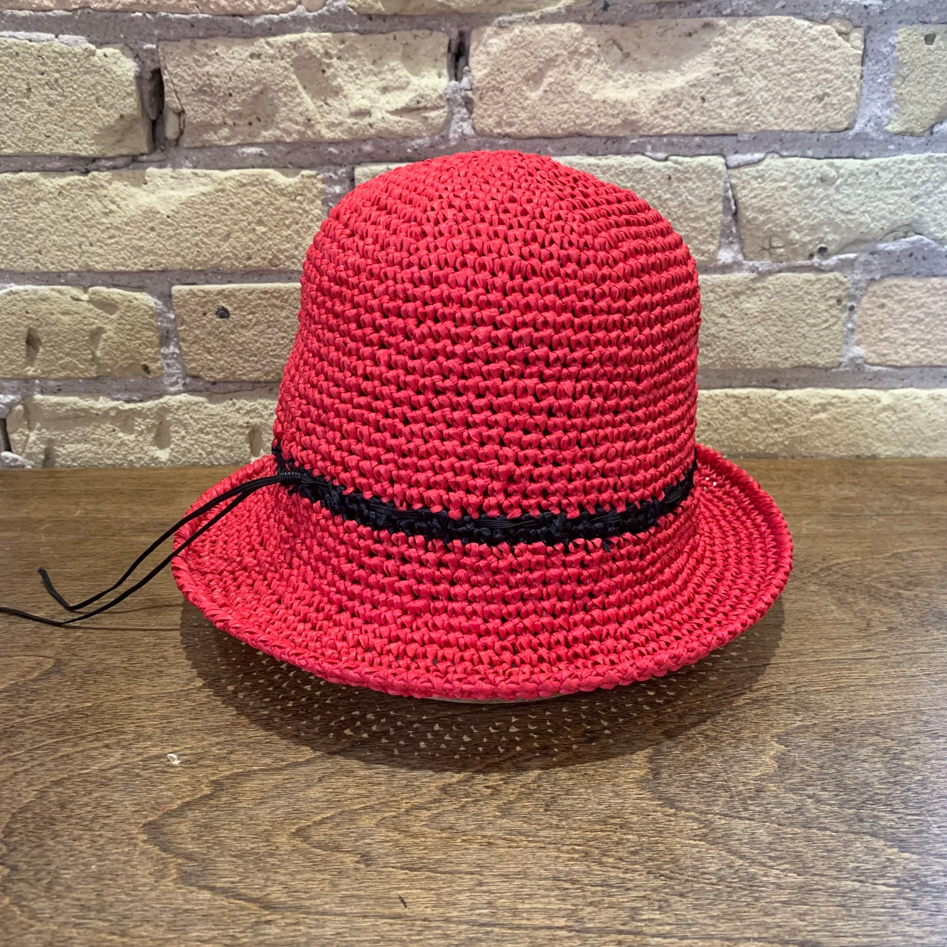Dot.s Red Raffia Hat Black Stripe - shoostore