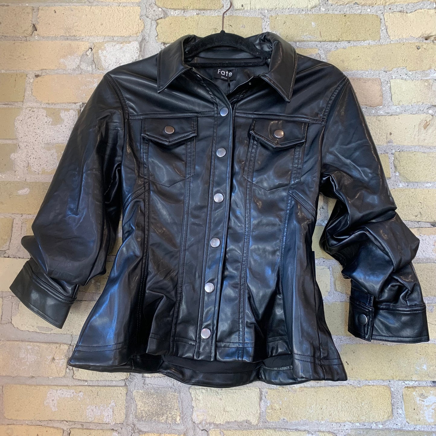 Fate Faux Leather 3/4 Sleeve Jacket Black