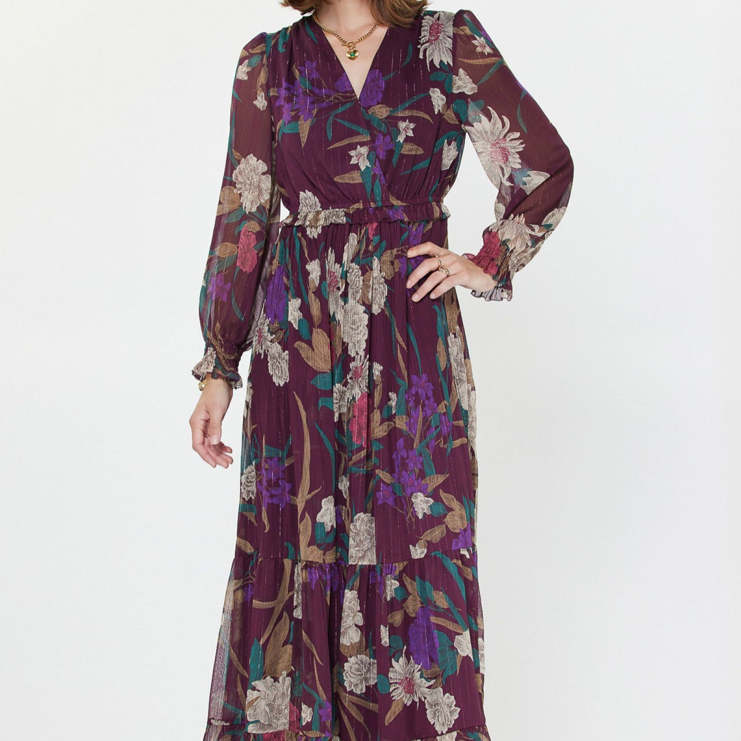 Current Air Wine Floral Midi Dress