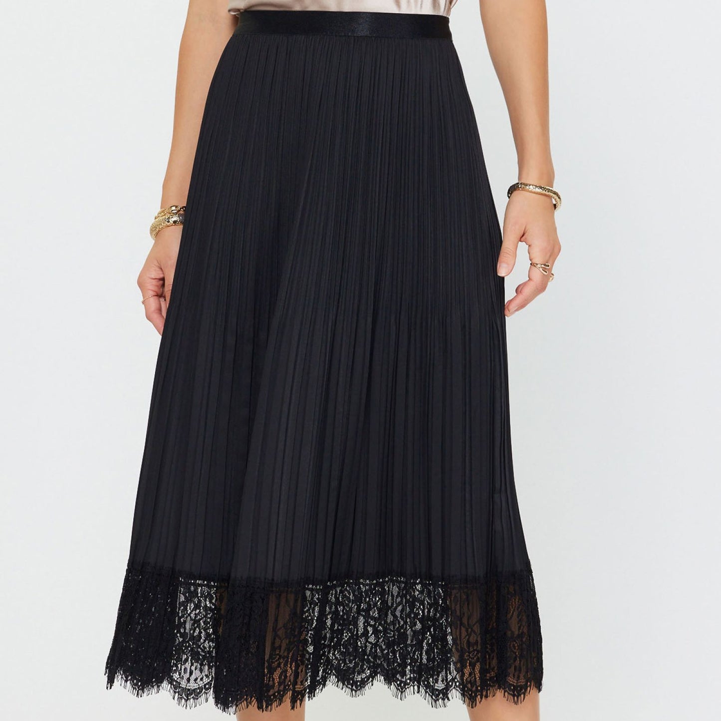 Current Air Black Long Skirt with Lace Detail