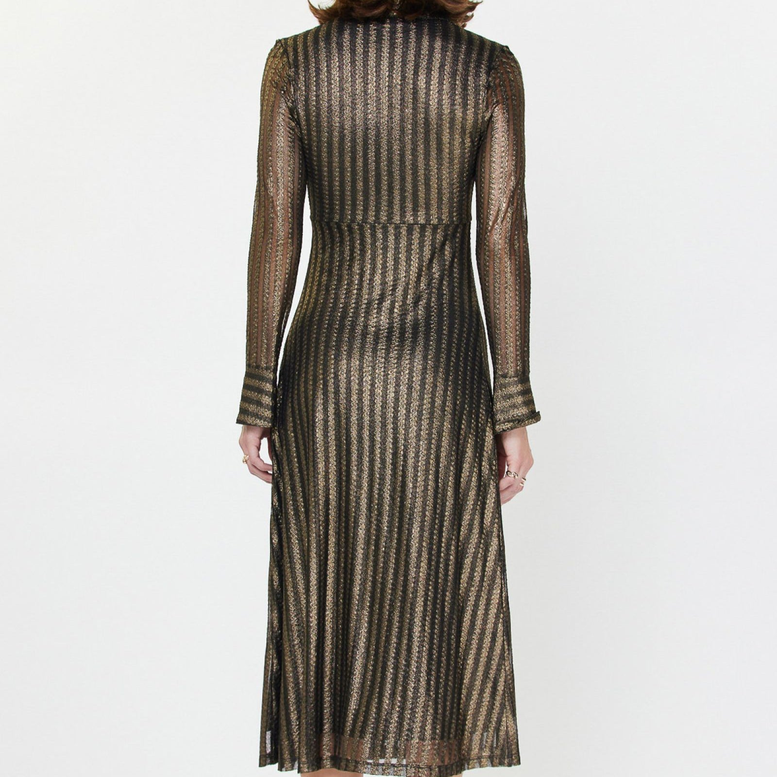 Current Air Black & Gold V-Neck Midi Dress Black & Gold / S Current Air Black & Gold V-Neck Midi Dress Black & Gold / S