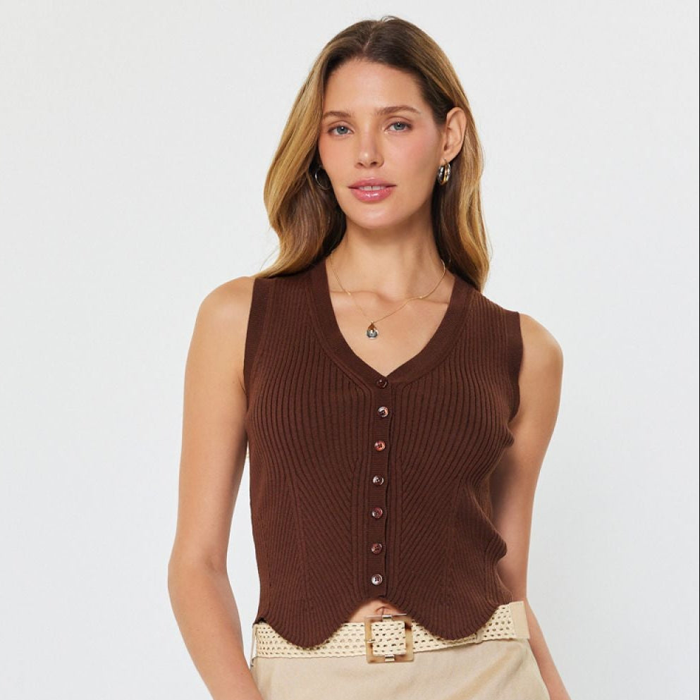 Current Air Ribbed Knit Vest Brown - shoostore