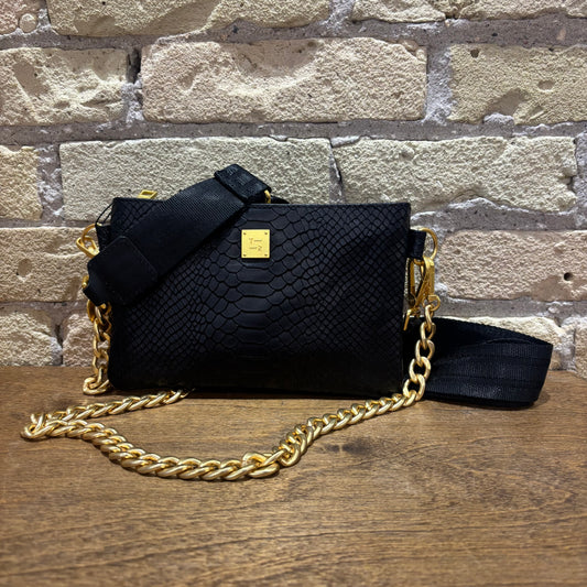 THINK ROYLN Fame Black Python Leather