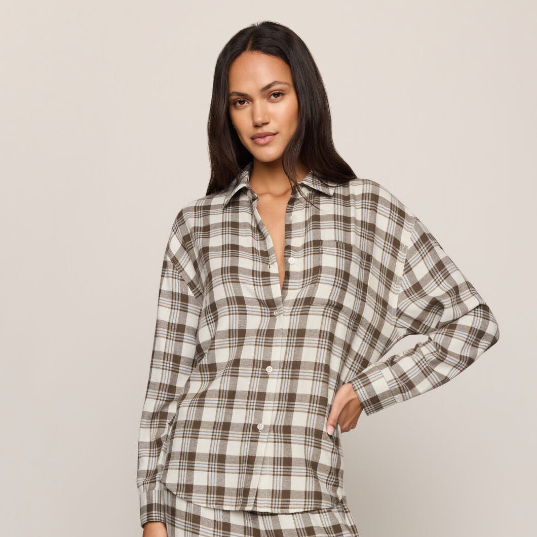 River Plaid Button Up Cocoa Bean - shoostore