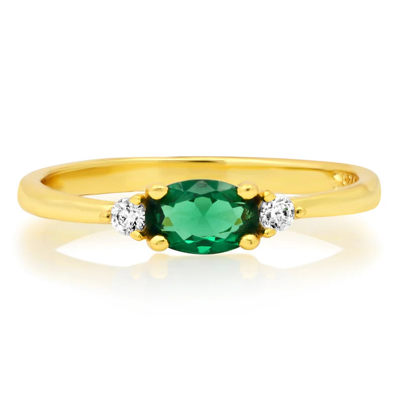 Jen Hansen Green Oval Ring, Gold