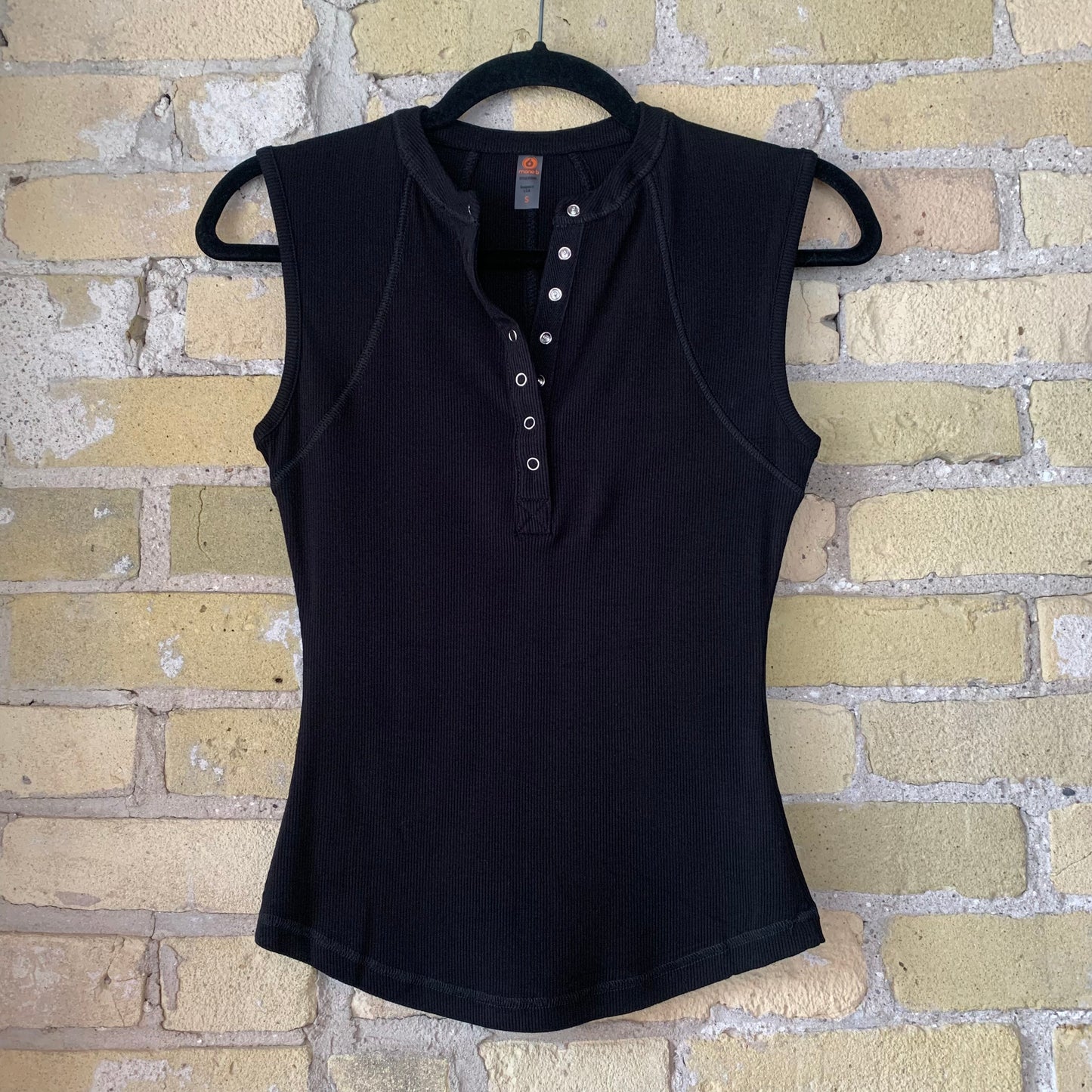 Mono B Micro-Ribbed Henley Tank Black