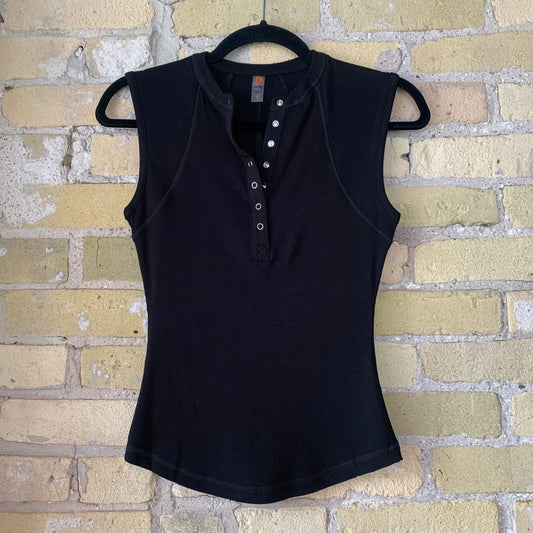 Mono B Micro-Ribbed Henley Tank Black