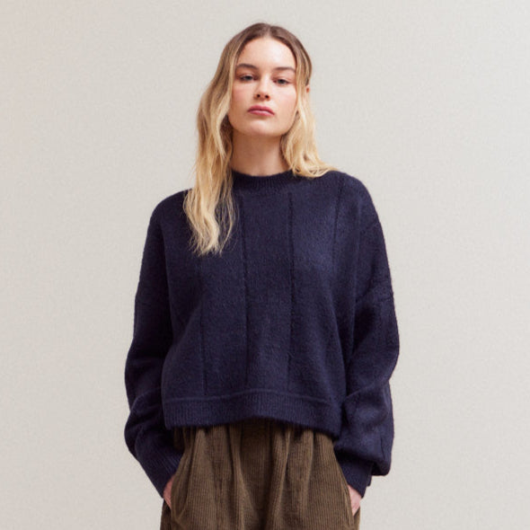 Grade & Gather Texture Grid Knit Sweater