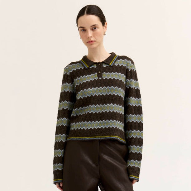 Grade & Gather Diamond Knit Polo Sweater