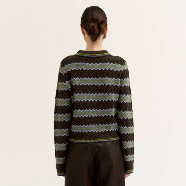 Grade & Gather Diamond Knit Polo Sweater