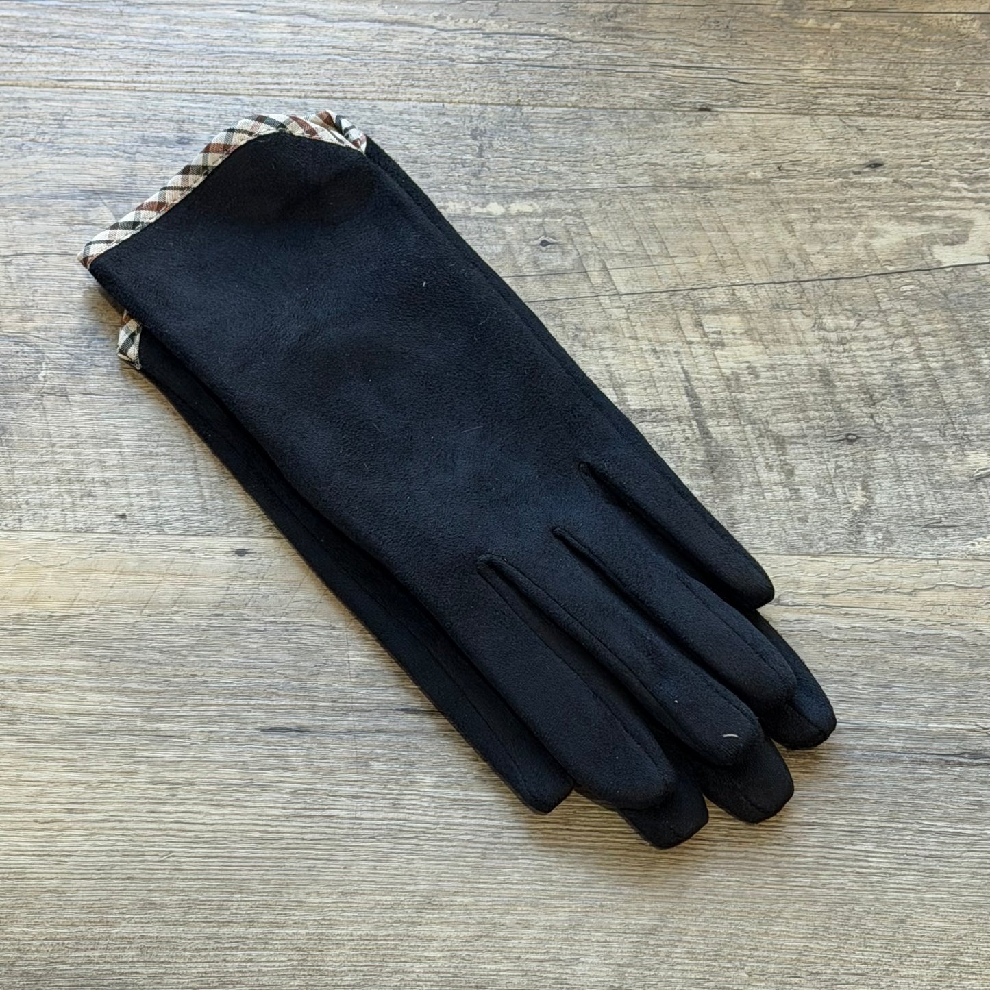 Faux Suede Gloves Plaid Edge Black