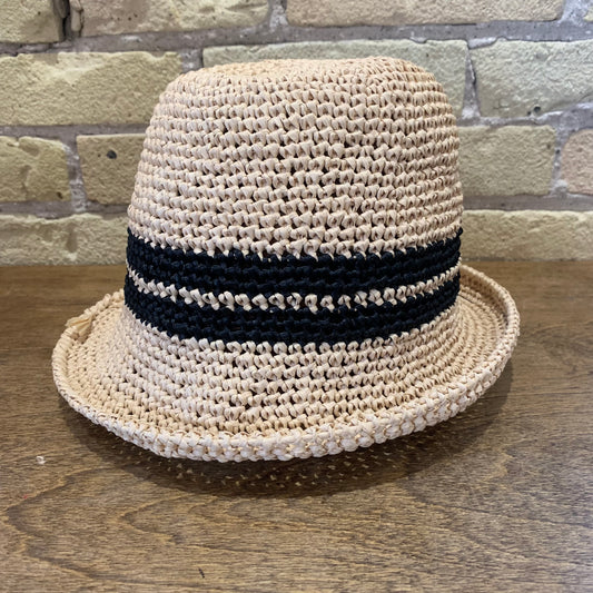 Dot.s Natural Rafia Hat 2 Black Stripes