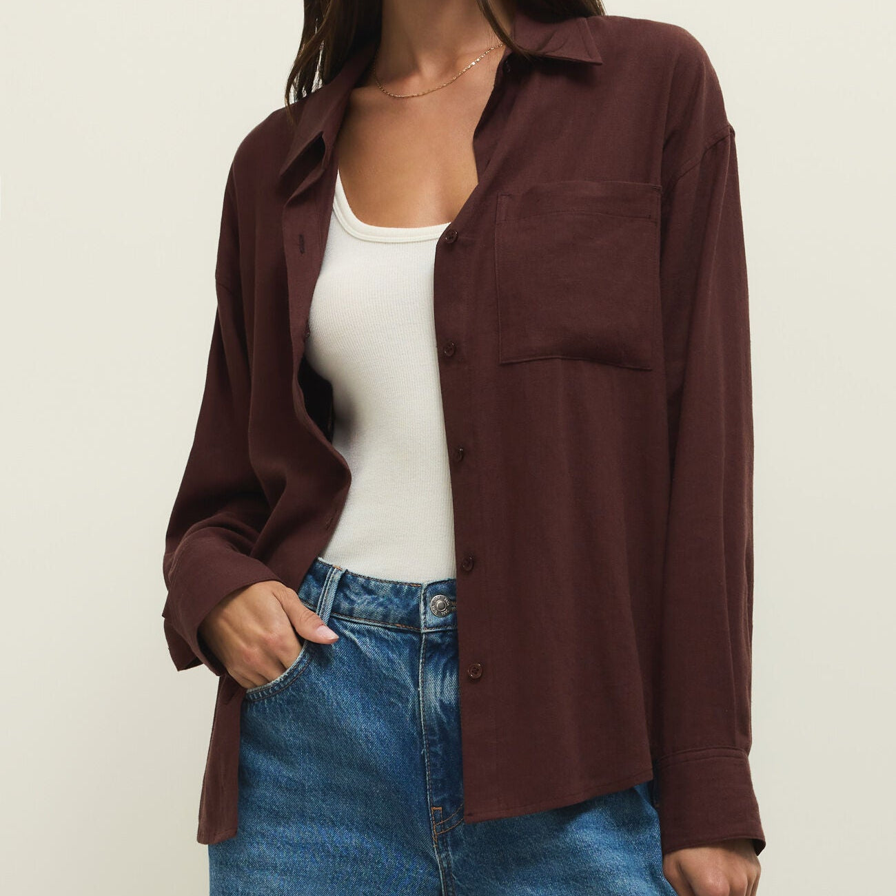 Z Supply Alfie Button Up Shirt Chocolate Cherry - shoostore
