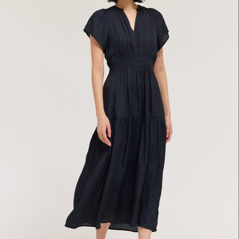 Grade & Gather Ruffle Satin Midi Dress - shoostore
