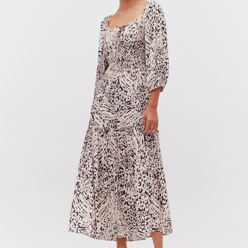 Grade & Gather Printed Midi Dress Ivory