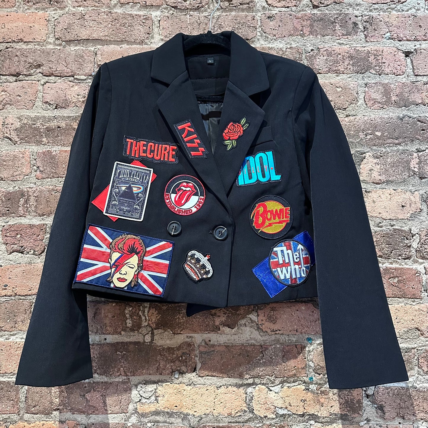 Cropped Black Blazer With Patches