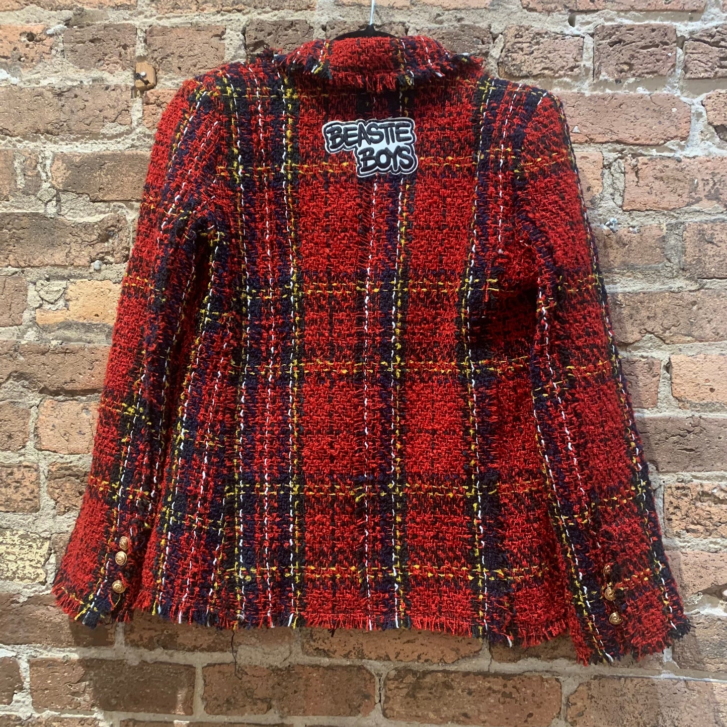 Red Plaid Blazer With Patches