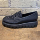 Gabor Black Leather Tweed Loafer