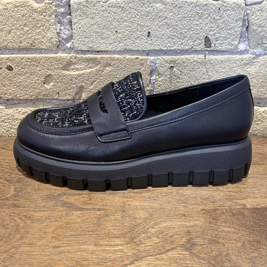 Gabor Black Leather Tweed Loafer